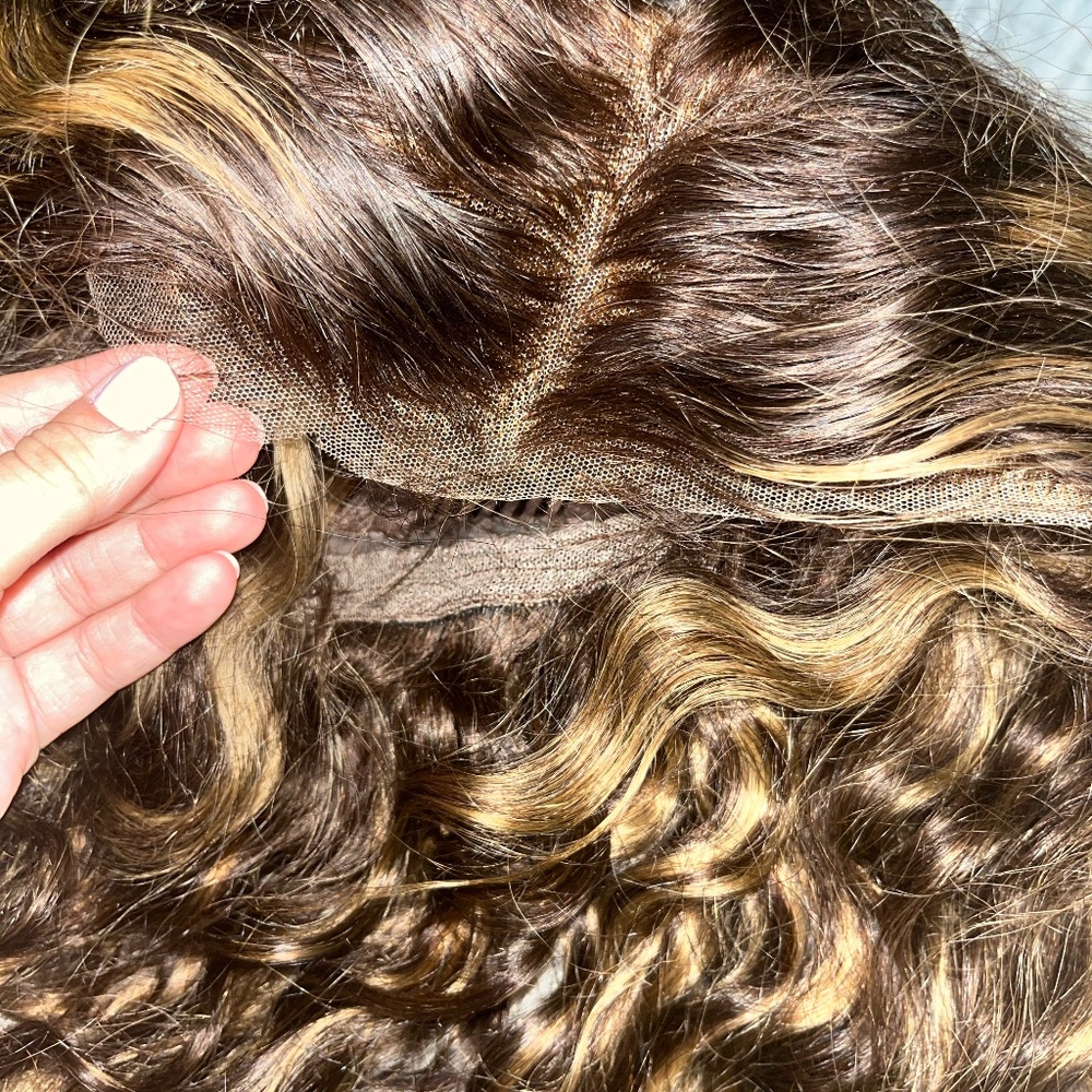 Human hair deepwave highlighted wig